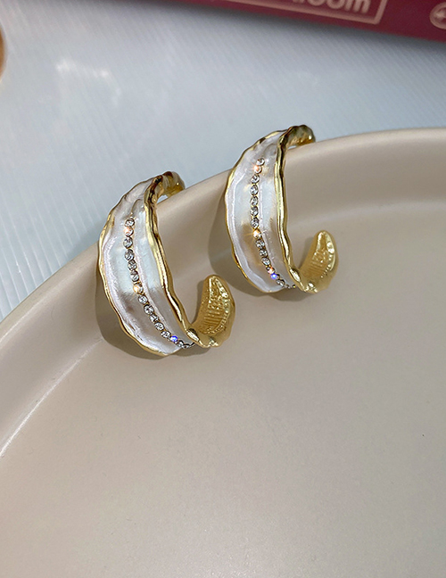 Fashion Gold Alloy Diamond Half Circle Pleated Earrings