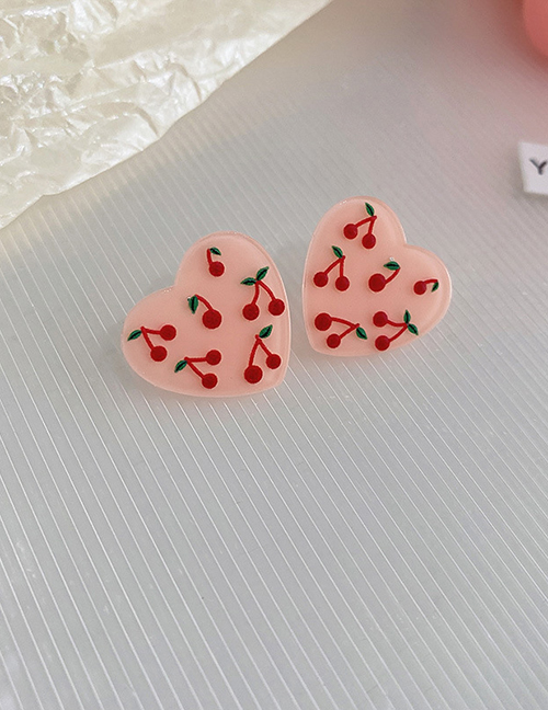 Fashion 3#love Cherry Alloy Heart Cherry Stud Earrings