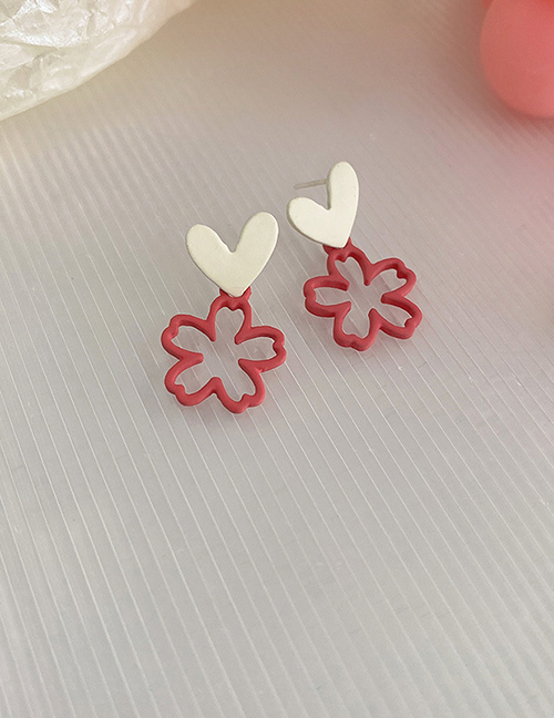 Fashion 5#love Flowers Alloy Heart Flower Stud Earrings