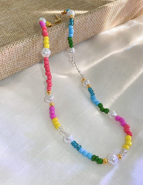 Fashion 5# Necklace--color Colorful Rice Beads And Pearl Beaded Necklace