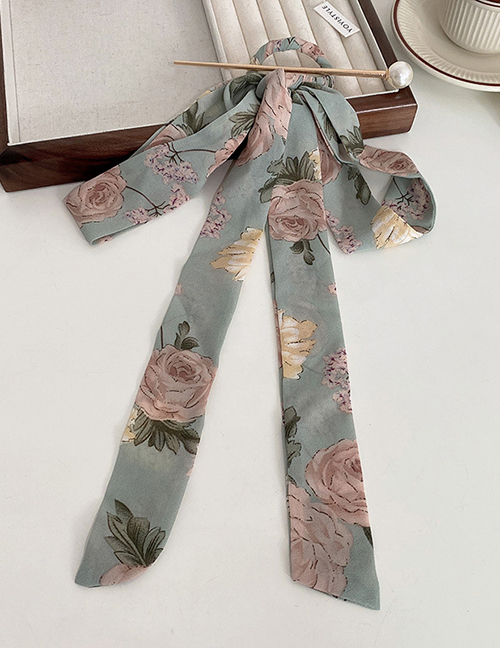 Fashion Hairpin--green Printing Fabric Bow Ribbon Pearl Hairpin