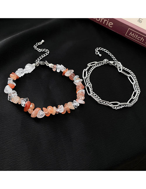 Fashion Silver (set Of Two) Titanium Gravel Beaded Chain Bracelet Set