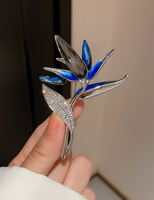 Fashion Blue Alloy Diamond Lotus Leaf Brooch