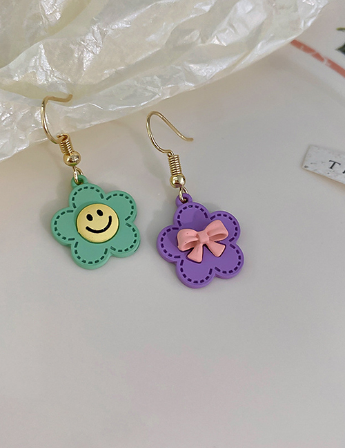 Fashion Ear Hook--purple Alloy Smiley Bow Flower Asymmetric Stud Earrings
