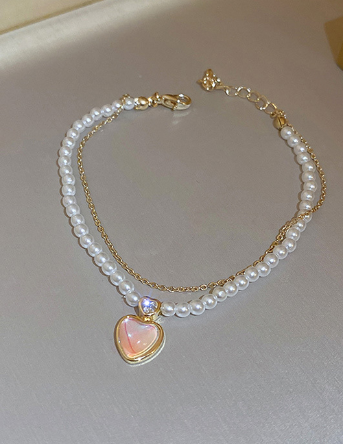Fashion Love Pearl Beaded Diamond Cat's Eye Heart Bracelet