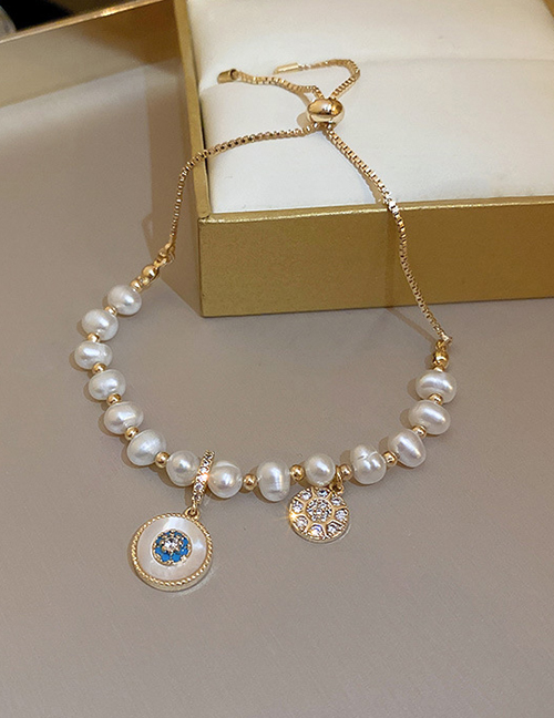 Fashion Flower Circle Pearl Beaded Diamond Medal Bracelet