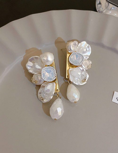 Fashion 6# Petals Geometric Diamond Petal Pearl Stud Earrings