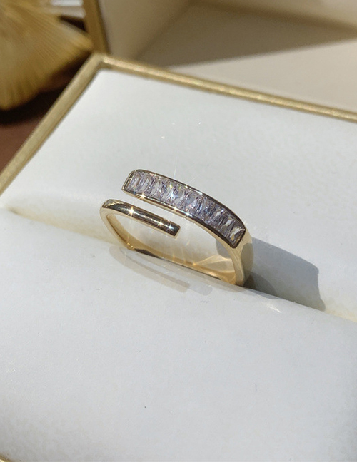 Fashion Gold Brass Set Zirconium Square Open Ring