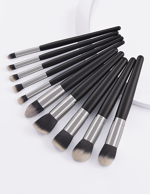 Fashion Black 10 Makeup Brushes Silver Black Oversized Makeup Brush Set