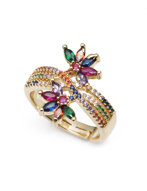 Fashion 8# Brass Gold Plated Zirconium Flower Ring