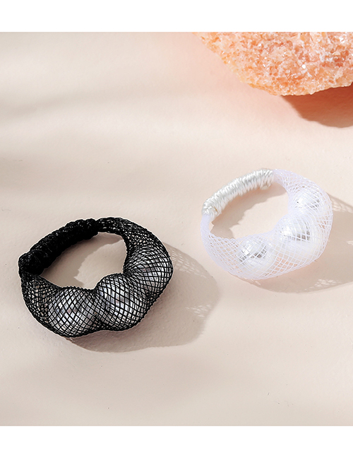 Fashion Black And White Geometric Mesh Pearl Ring Set