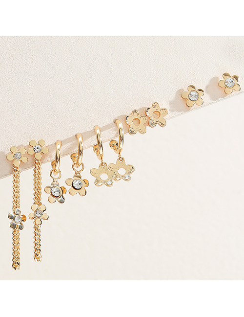 Fashion Gold Geometric Diamond Flower Earrings Set