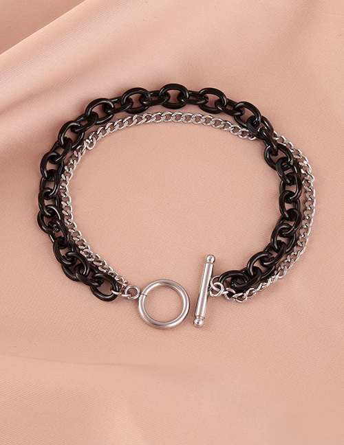 Fashion 17cm Titanium Steel Double Chain Ot Buckle Bracelet
