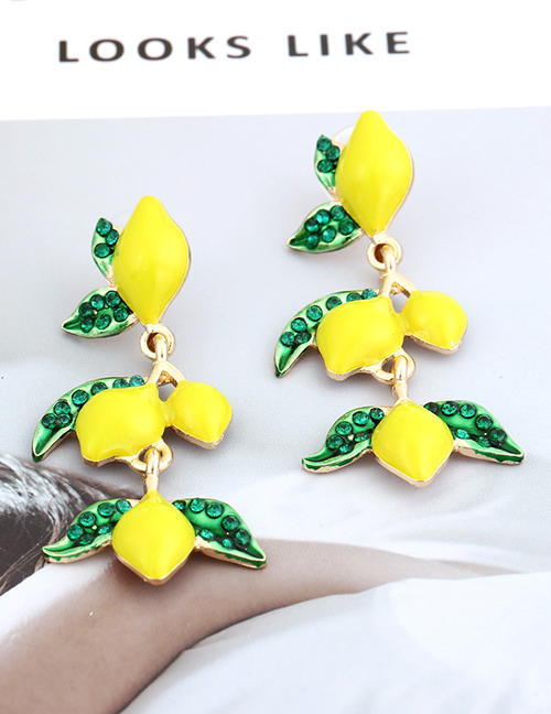 Fashion Yellow Alloy Diamond Drop Oil Lemon Earrings