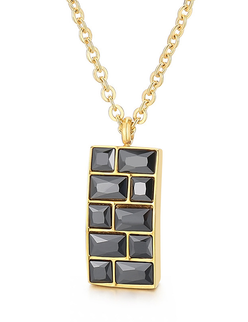 Fashion Necklace - Black Titanium Steel Necklace With Square Diamonds