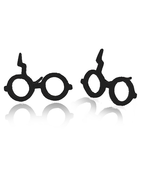 Fashion Black Titanium Geometric Cutout Glasses Stud Earrings