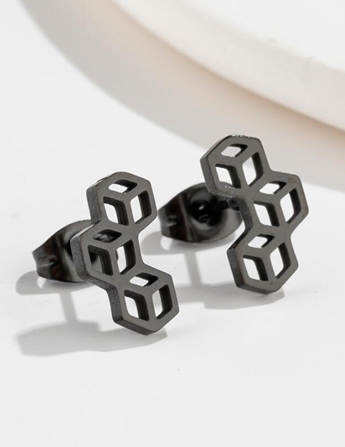 Fashion Black Titanium Geometric Cutout Stud Earrings