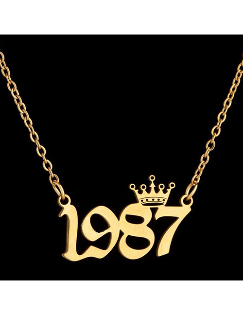 Fashion 1987 Gold Titanium Crown Number Necklace
