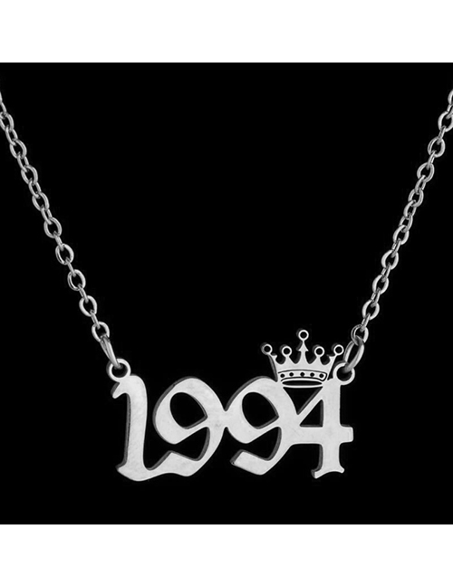 Fashion 1994 Steel Color Titanium Crown Number Necklace