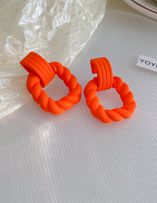 Fashion 7# Orange Acrylic Twist Square Stud Earrings