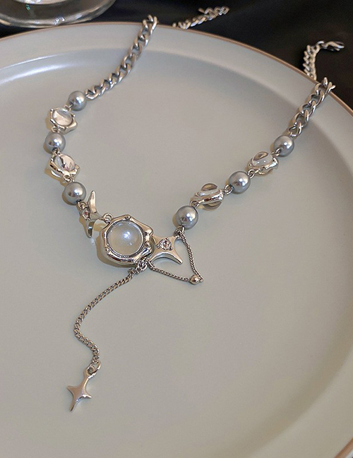 Fashion 2# Necklace--silver Irregular Chain Moonlight Crystal Tassel Necklace
