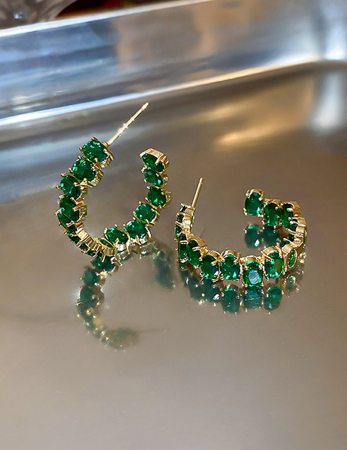 Fashion Green Alloy Diamond Round Earrings