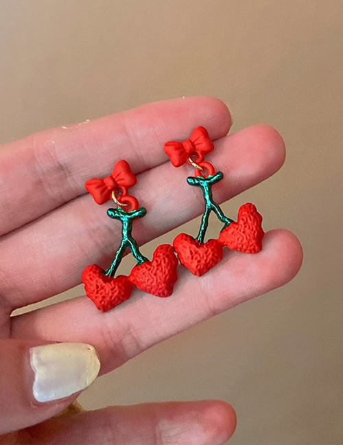 Fashion 30#red Love Earrings Acrylic Geometric Bow Cherry Stud Earrings