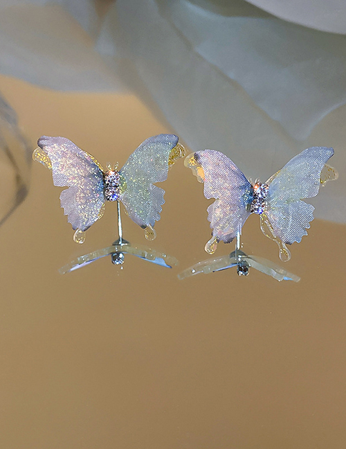 Fashion Light Blue Acrylic Diamond Butterfly Stud Earrings