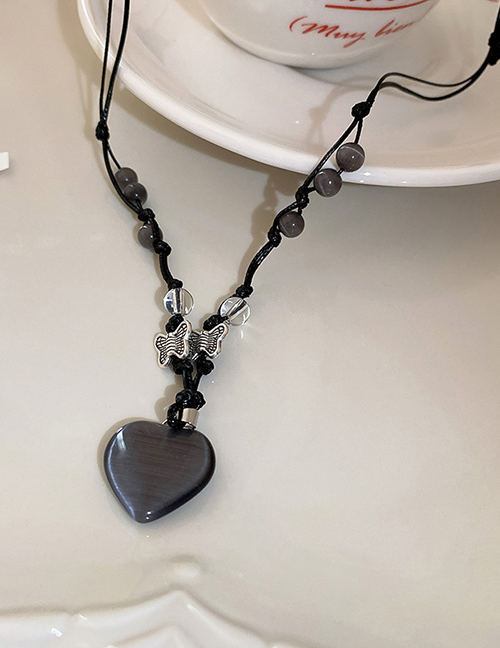 Fashion Black Geometric Gravel Cord Braided Heart Necklace