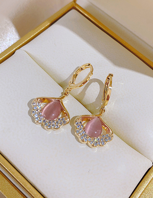 Fashion Ear Buckles - Pink Geometric Zirconium Cat Eye Ginkgo Leaf Earrings
