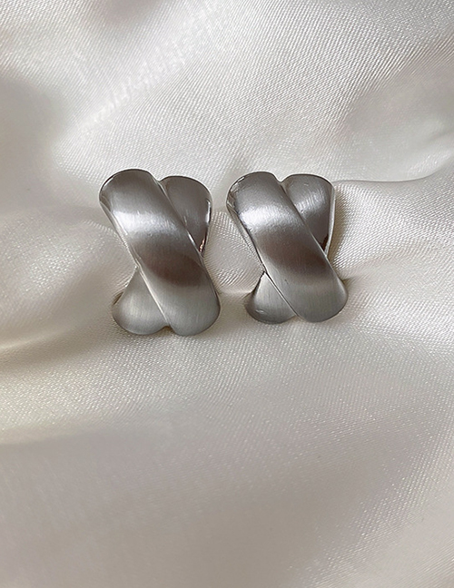 Fashion Silver Metal Geometric Cross Stud Earrings