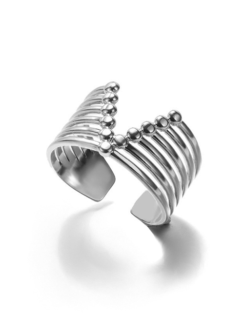 Fashion Platinum 7 Titanium Steel Geometric Multilayer V-shape Open Ring