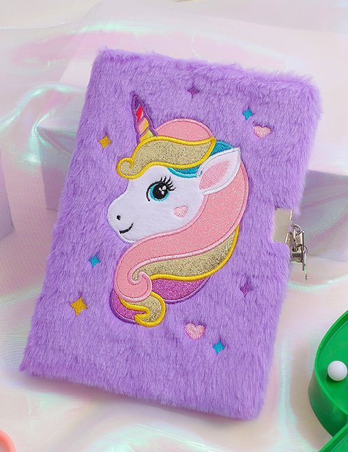 Fashion Purple Cartoon Unicorn Plush Notebook