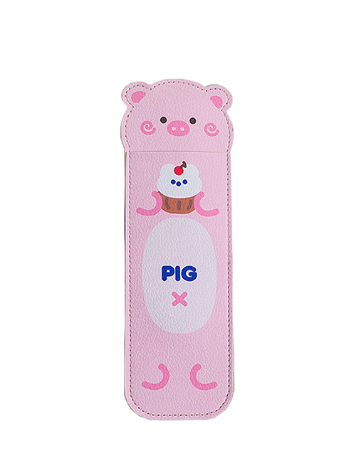 Fashion Pink Pig Pu Cartoon Strap Portable Pencil Case