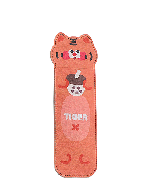 Fashion Little Yellow Tiger Pu Cartoon Strap Portable Pencil Case