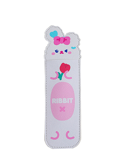 Fashion White Rabbit Pu Cartoon Strap Portable Pencil Case