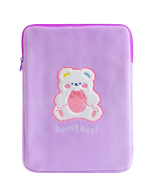 Fashion Purple Bear (universal 9.7-11 Inch Ipad) Cartoon Plush Tablet Storage Bag
