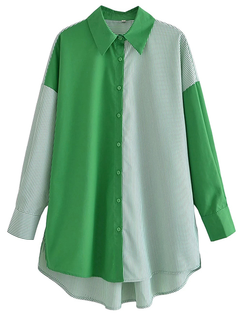 Fashion Green Striped Panelled Button-up Shirt