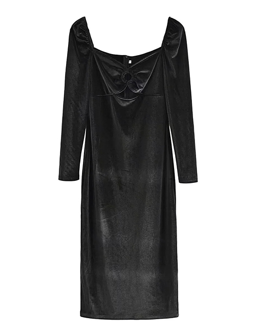 Fashion Black Velvet Long Sleeve Dress