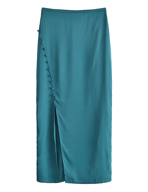 Fashion Malachite Green Satin Slit Hip Skirt