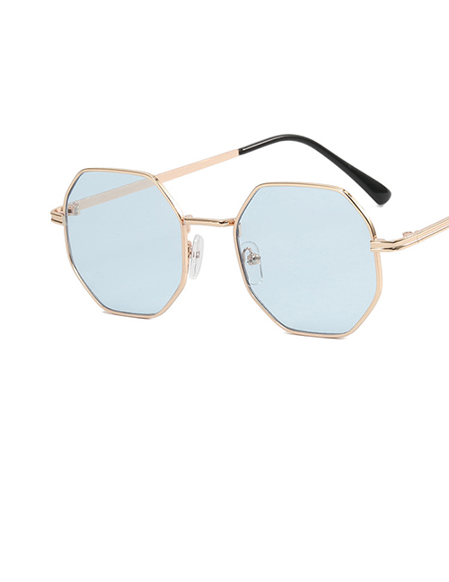 Fashion Gold Frame Blue Film Metal Polygon Sunglasses