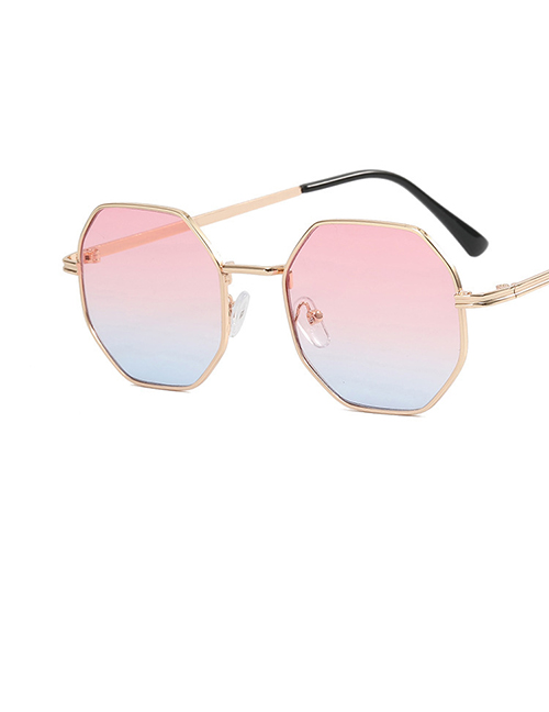 Fashion Top Pink And Bottom Blue Metal Polygon Sunglasses