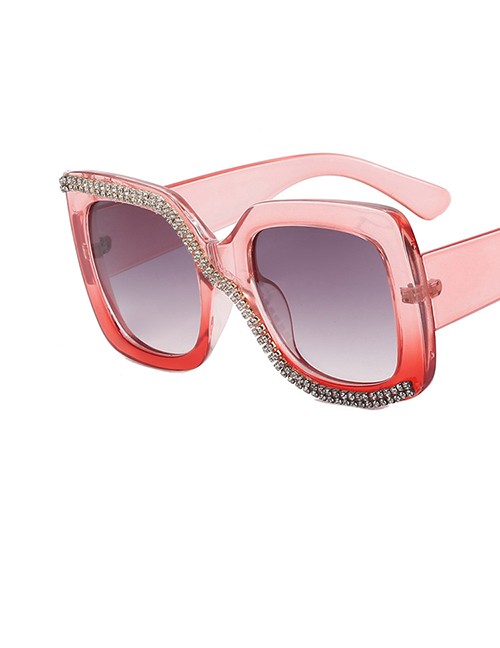 Fashion Upper Pink And Lower Red Double Grey Pc Diamond Large Square Frame Sunglasses