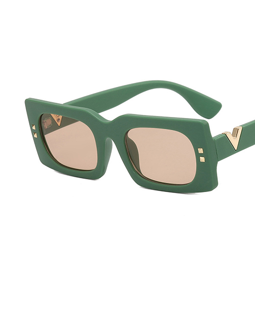 Fashion Sand Solid Green Light Tea Small Frame Rice Nail V Shape Sunglasses