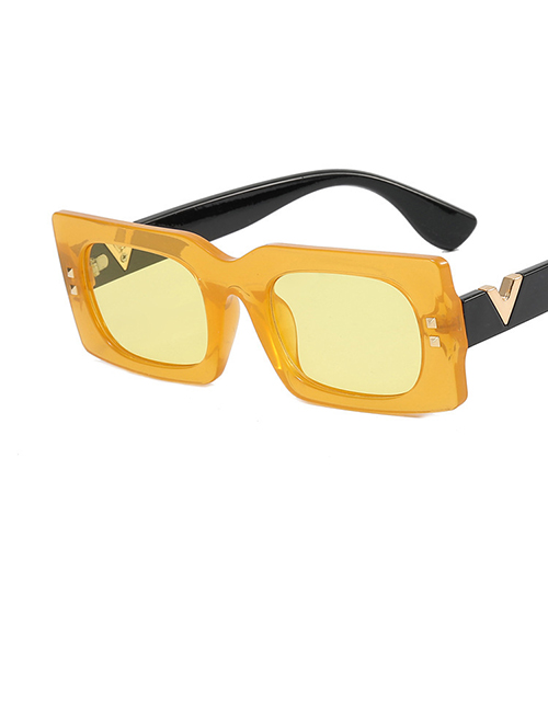 Fashion Jelly Yellow Black Feet Yellow Flakes Small Frame Rice Nail V Shape Sunglasses