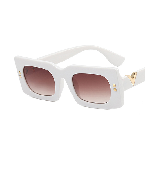 Fashion White Frame Double Tea Small Frame Rice Nail V Shape Sunglasses
