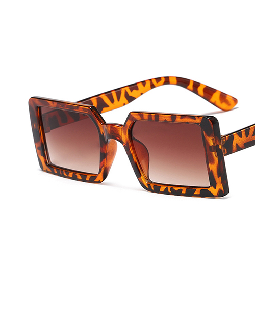 Fashion Leopard Double Tea Pc Square Large Frame Sunglasses