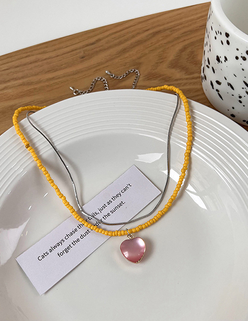 Fashion B Yellow Beaded Love Double Layer Necklace