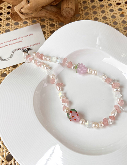 Fashion B Necklace Crystal Glass Pearl Beaded Strawberry Necklace