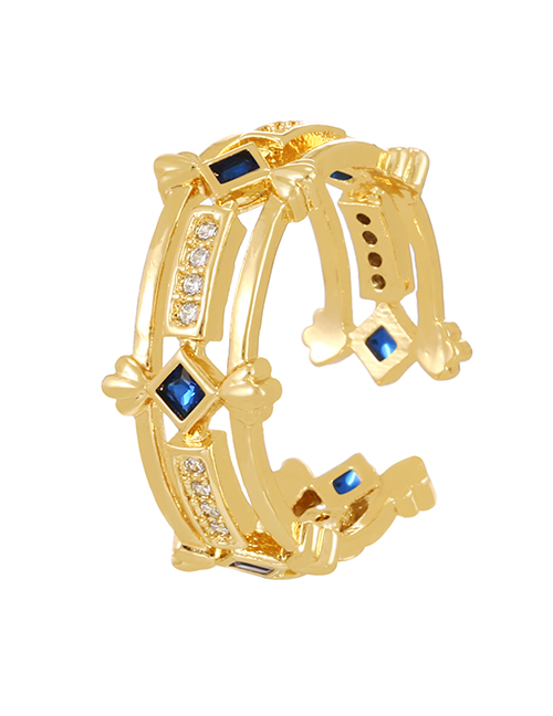Fashion Navy Blue Copper Set Zircon Geometric Ring